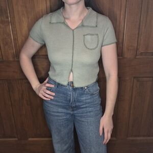 Olive Green Women's Collared Top